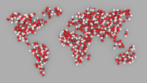 Eine Weltkarte bestehend aus Pillen. Quelle: Pixabay