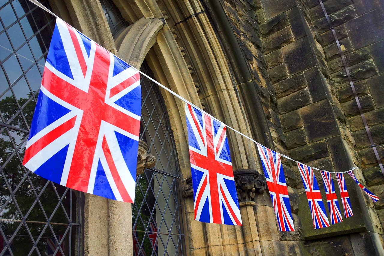 Eine Girlande der UK-Flagge, Quelle: Pixabay.